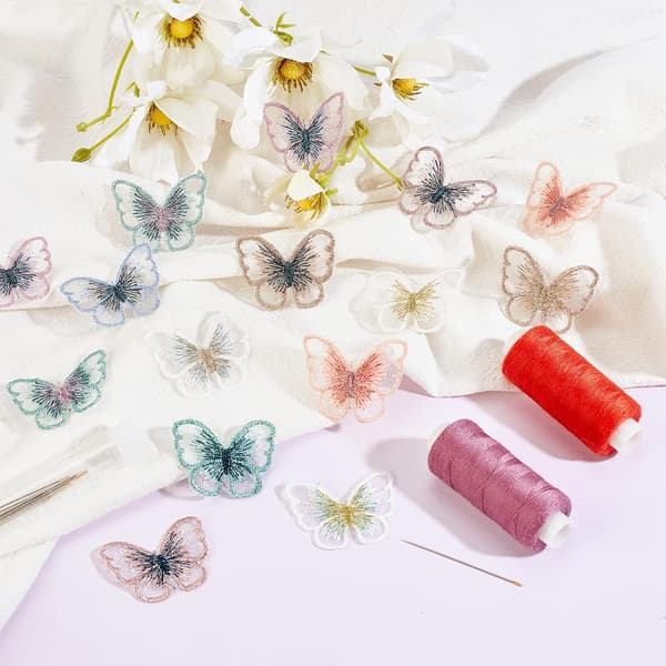 72 stk. sommerfugleblondelapper, 12 farver broderilapper organza
