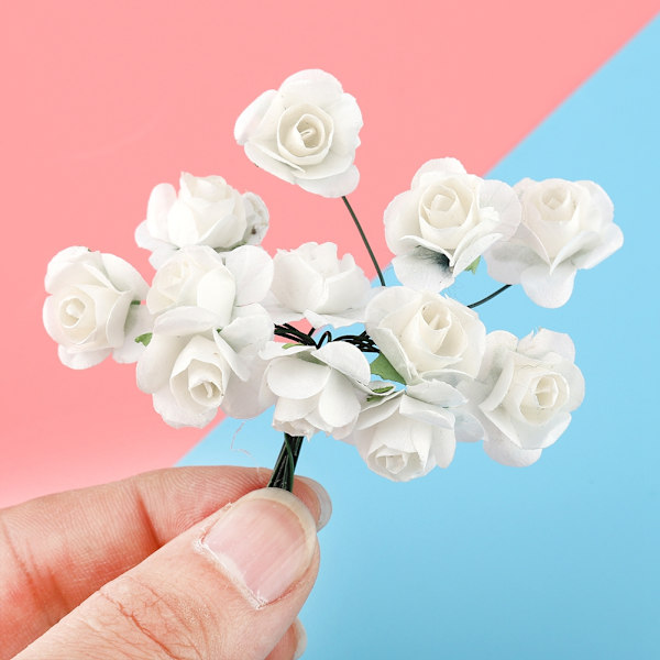 144 st miniatyrpappersblommor handgjorda DIY konstgjorda rosor för