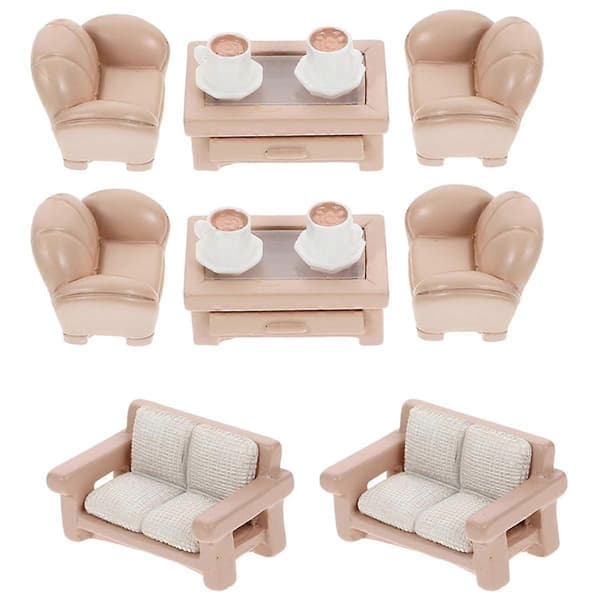 2 sett miniatyrsofa leketøy miniatyrpynt lite hus sofa tebord sofa modell lite sofa leketøy