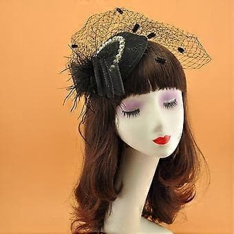 Hodeplagg med mesh-sløyfer, fjær, fascinator, slør, perle-derbyhatt, hodeplagg (Hvit)