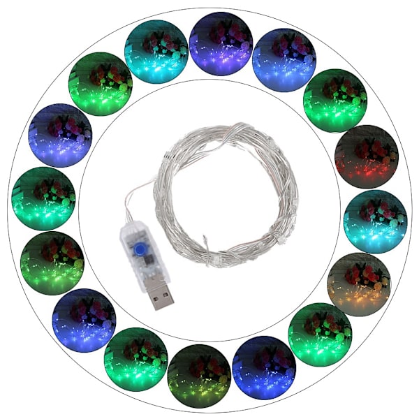 5m 50LED Ljus USB-lampa med fjärrkontroll för hemsemester inomhusdekoration