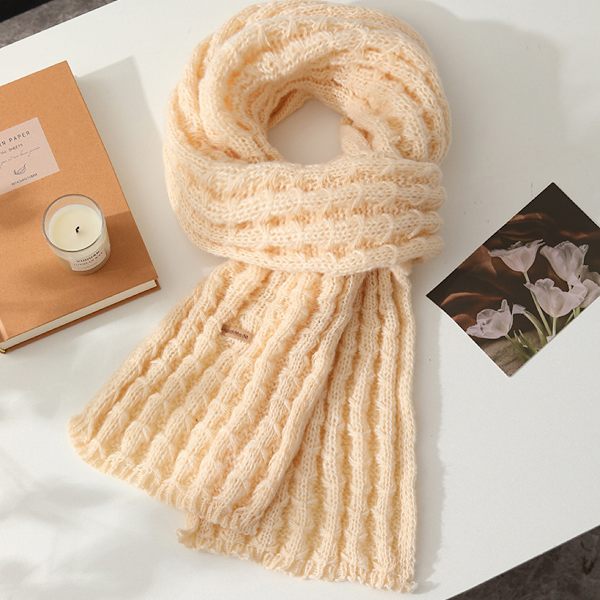 Dammode Vinter Stickad Ull Varm Enfärgad Halsduk för Kvällsfester Klänningar Bröllopsfest off-white