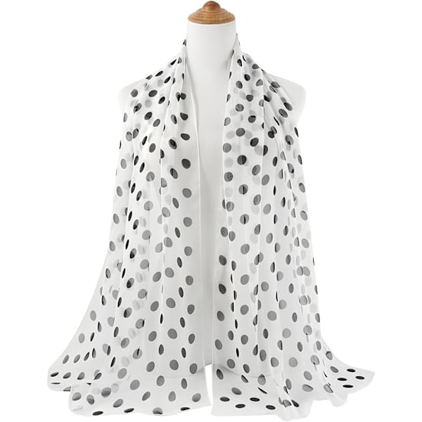 Mjuk blommig sjal för kvinnor, chiffong, genomskinlig scarf CLT01 Polka Dot-white Black