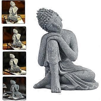 1 stk. Sandsten Buddha Statue Zen Figur Håndværk Husholdningsdekoration (Grå)