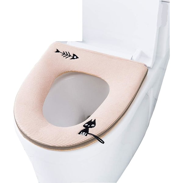 Förtjockad toalettsits med dragkedja, antibakteriell dyna, varm toalettsits, passar de flesta hem, tvättbar Beige