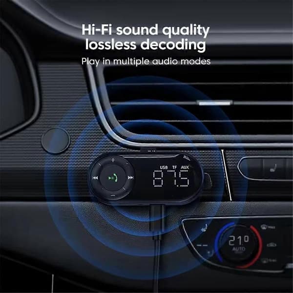 Bluetooth 5.2 FM-sender/-mottaker for bil, bass stereo HiFi-lyd Bluetooth biladapter støtter håndfrie samtaler