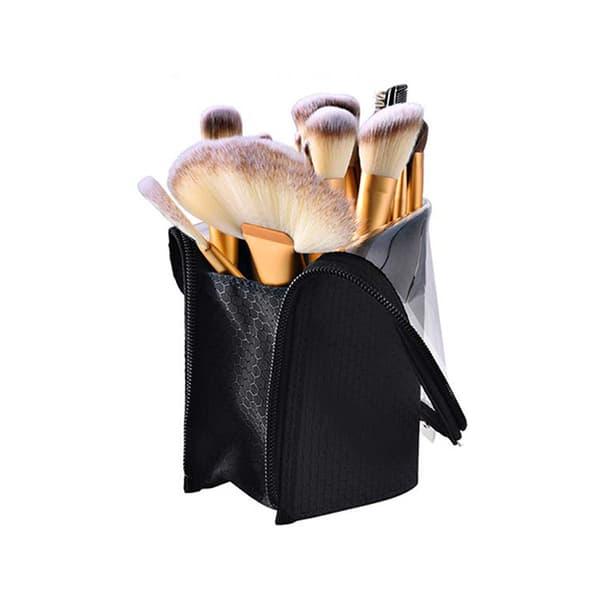 Makeup Brush Set, Halvgennemsigtig Makeup Brush Kop med Lynlås Kosmetik P