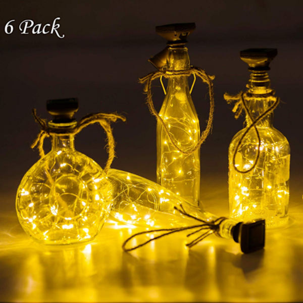 1/6 st solcellslampor för vinflaska, 20 LED-lampor