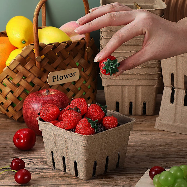 Bärkorg av naturlig pappersmassa, formgjuten ventilerad behållare för jordgubbar, blåbär, hallon, frukt och grönsaker, trädgårdsfest