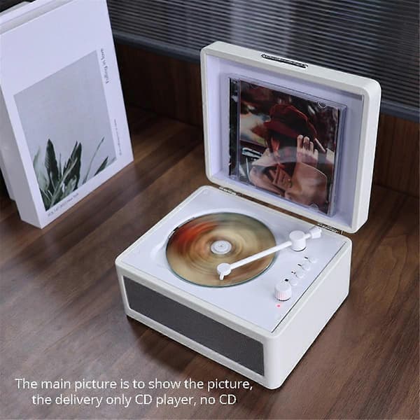 Bærbar trådløs Bluetooth-høyttaler, multifunksjonell Reprodutor CD Retro, platespiller brun