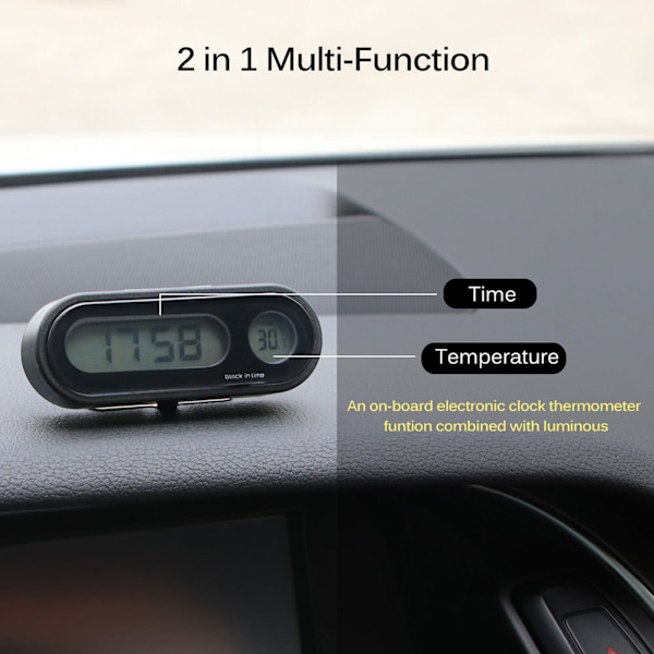 Bil Mini 2 i 1 Clip On Digital Klocka Termometer med LCD-skärm Biltillbehör