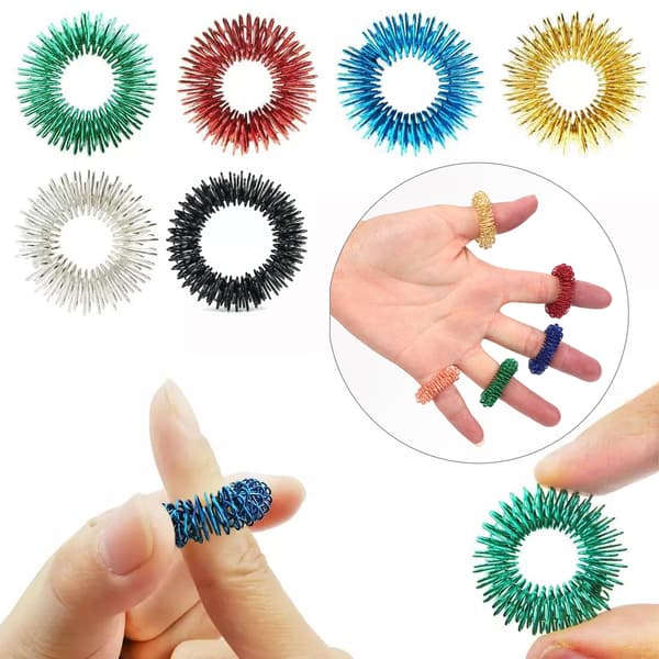 Trykpunkt Ringsæt Akupressur Finger Massager Rustfrit Stål Pigget Sensorisk Håndleds Håndterapi Værktøj Blodcirkulation Stimulation Genanvendelig Smerte