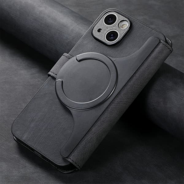 Magnetisk avtakbart flip-telefondeksel med RFID-beskyttelse, multifunksjonell kortholder og stativ; kompatibel med iPhone 16 Pro Max black