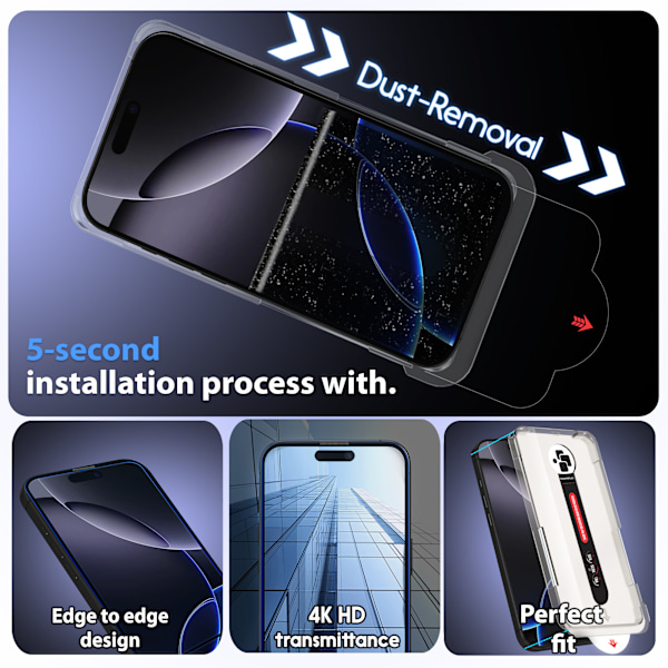 2-Pack iPhone 16 Plus Skärmskydd & 2-Pack linsskydd - Härdat Glas | 6,7 tum [Automatisk Installation] - Bubbelfritt och Dammfritt iPhone 16 Plus 16 Pro