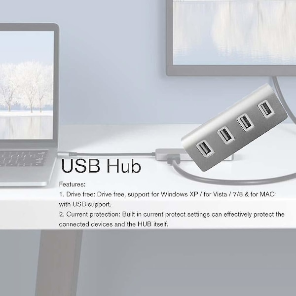 Höghastighets Mini 4-Port Blå LED-ljus USB-hub Splitter