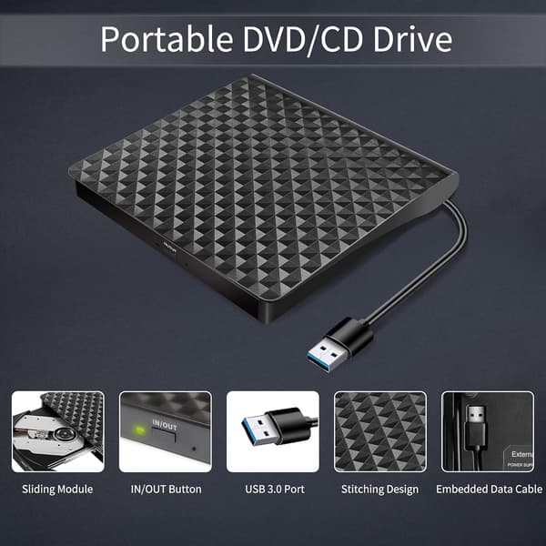 Extern DVD-enhet, USB 3.0 CD/DVD +/- DVD-spelare Portabel, Disk CD ROM-brännare Lämplig för Laptop Desktop PC