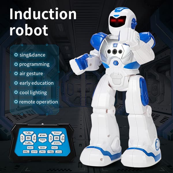 Programmerbar robot för barn med fjärrkontroll, handgestigenkänning, dansande LED-ögon, interaktiv leksak, uppladdningsbart smart robotkit med automatisk funktion
