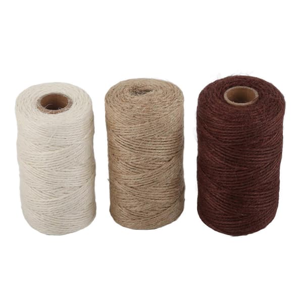 3 st jutesnöre vit brun khaki flätad tross DIY förpackning tjock tråd tillbehör 2mm