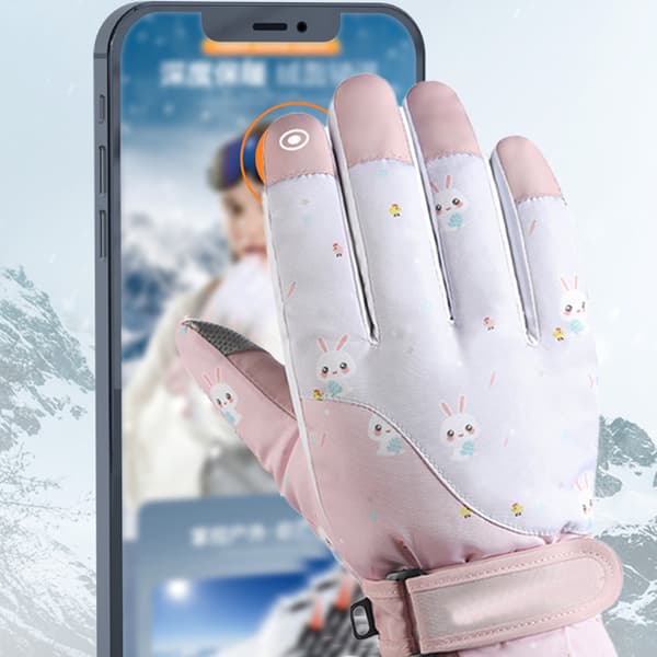 Skidhandskar snö vinter kallt väder vindtäta varma skidor SK14 pink Snowflake rabbit