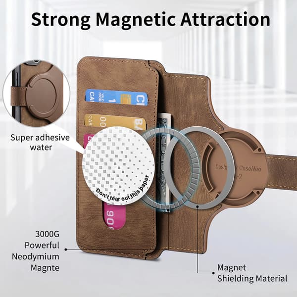 Magnetisk avtakbart flip-telefondeksel med RFID-beskyttelse, multifunksjonell kortholder og stativ; kompatibel med iPhone 11 Pro Max brown