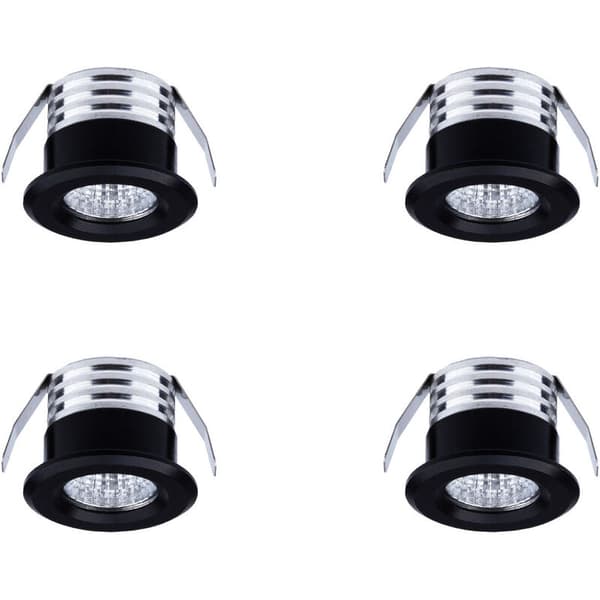 Sett med 4 mini innfelte LED-spotter, 3 W, kaldhvitt lys svart