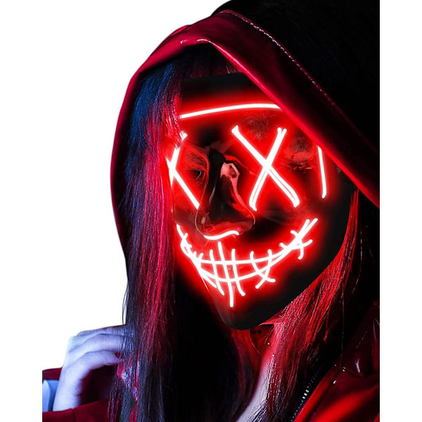 AnanBros Halloweenmask, LED-purge-mask som lyser i mörkret, Halloween-purge-mask 3 ljuslägen för kostymlekar, cosplays, festivaler och fester