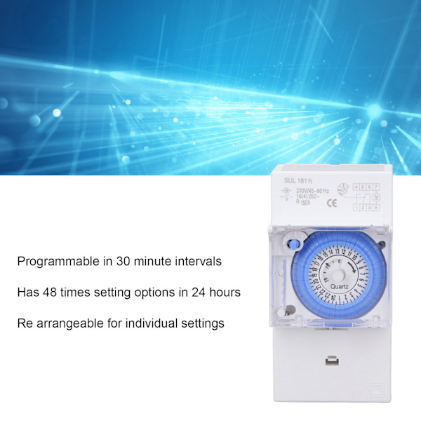 Tidsintervall Justerbar Timer Switch 24 Timmar, Digital Mekanisk Programmerbar Timer Med DIN-skenfäste Och Energisparfunktion