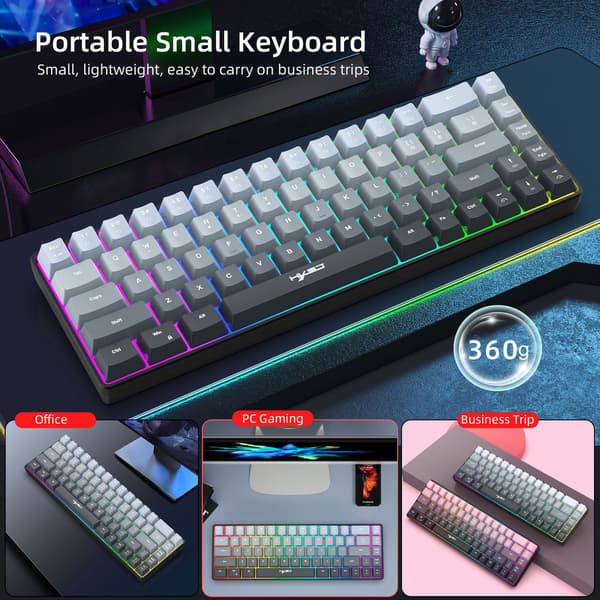 V200 Gradient Sort 69-tasters Ergonomisk Kablet Tastatur Delt Buet RGB Baggrundsbelyst til Arbejde og Gaming