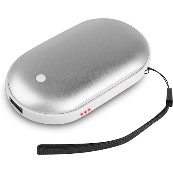 Uppladdningsbar Handvärmare, 5200mA Återanvändbar Elektrisk USB Handvärmare/Powerbank, för Raynauds, Utomhus, Vinter - Silver Silver