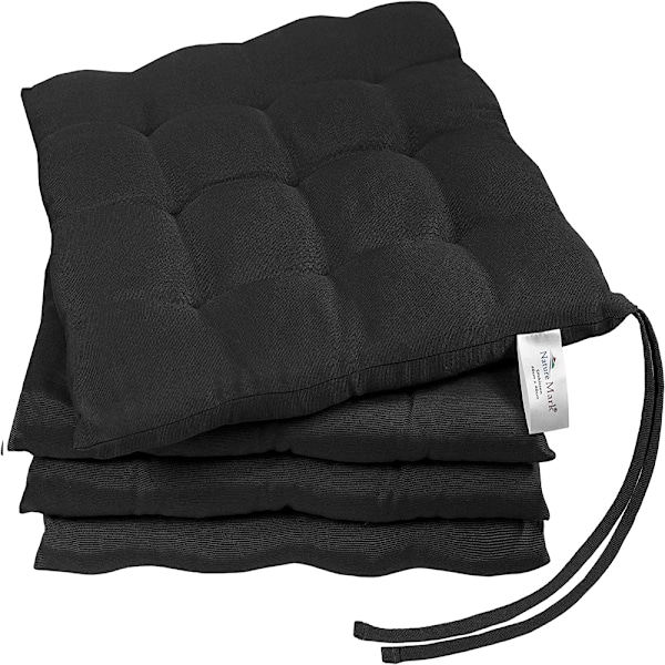 Set med 4 stolsdynor med band storlek 40x40 cm fylld sittdyna, svart