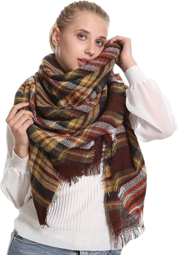 Plaid Tæppe Halstørklæde Vinter Efterår Halstørklæder til Kvinder, Varmt Blødt Tykt Oversized Tartan Sjaler Wraps Halstørklæder