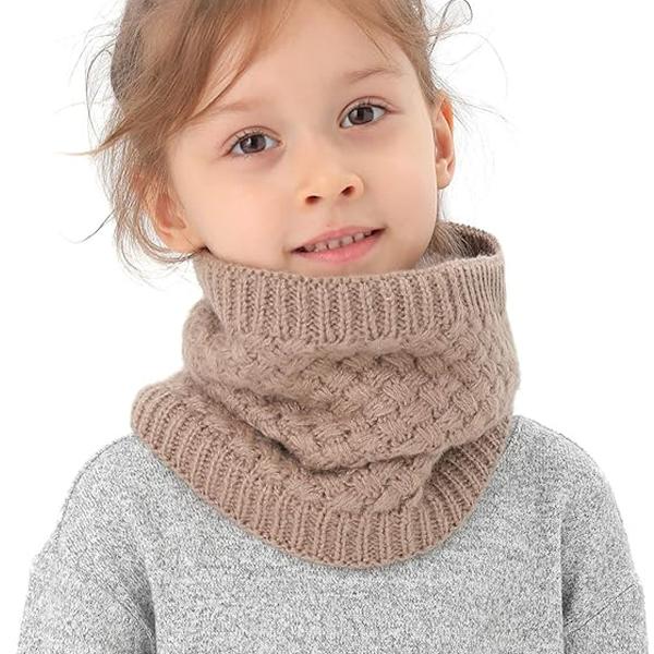 Vinterstrikket evighetsskjerf med polarfleece halsvarmer for barn, jenter/gutter cream-coloured