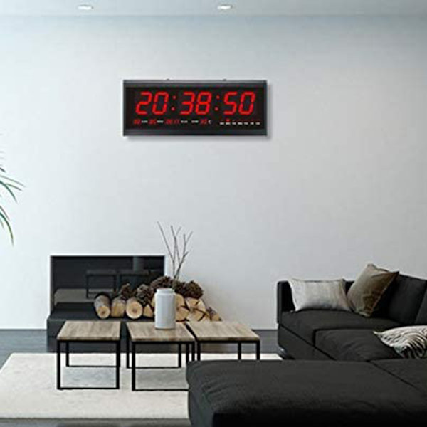 Stor digital LED-väckarklocka med kalender, datum och temperatur