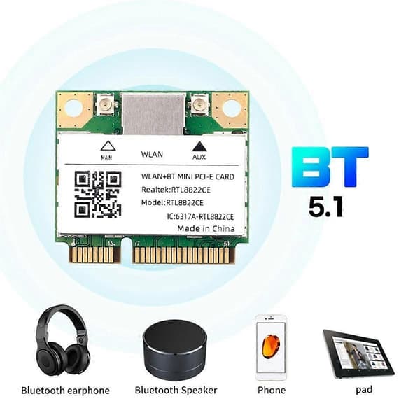 Dual Band Mini Pcie RTL8822CE 1200 Mbps WiFi-kort Bluetooth 5.1 Trådløs adapter 802.11ac for bærbar PC/PC Wind 10/11