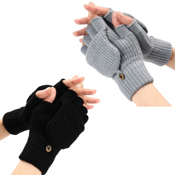 Vinterhandskar för damer, 2-pack Varma stickade konvertibla fingerlösa handskar för kvinnor, presenter med vanteöverdrag