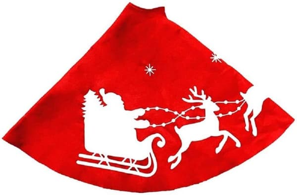 Juletreteppe med julenisse og reinsdyr for julebordpynt, 100 cm