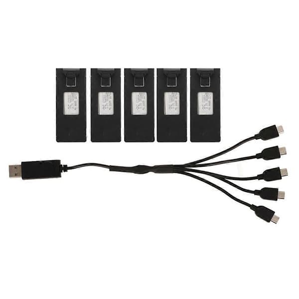 Drone Tilbehør 5 stk Drone Litiumbatteri 3,7V 1800mah Fjernkontroll Flymodell Tilbehør med Ladekabel