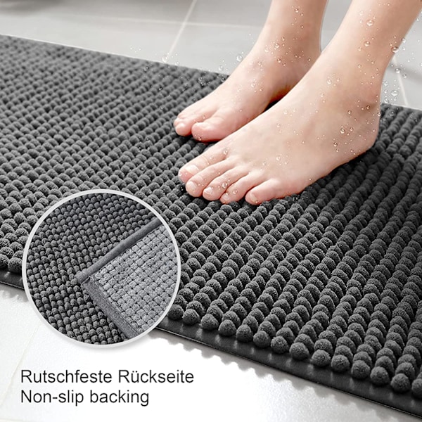 Decomira Halkfri badrumsmatta, kan kombineras som ett badrumsmatteset, badrumsmatta, badmatta, tvättbar gjord av chenille, duschmatta för dusch, bad, toalett