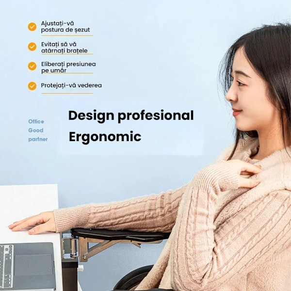EINNENFFER Ergonomiskt Armstöd, 180° Roterbart, 90° Fällbart, Utdragbart, För Kontor, Ställ, Svart