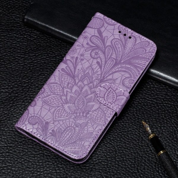 Præget Flipcover med Kniplingemønster til Samsung Note 10 purple