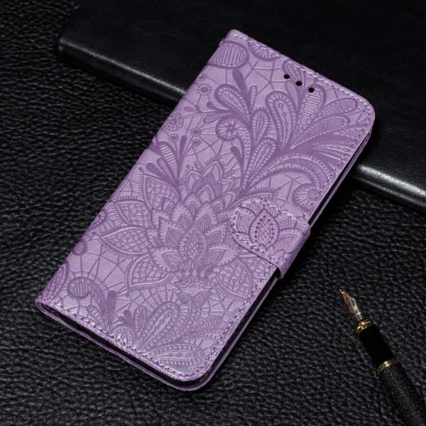 Präglat Flipfodral med Spetsmönster för Samsung A50/A50S/A30S purple