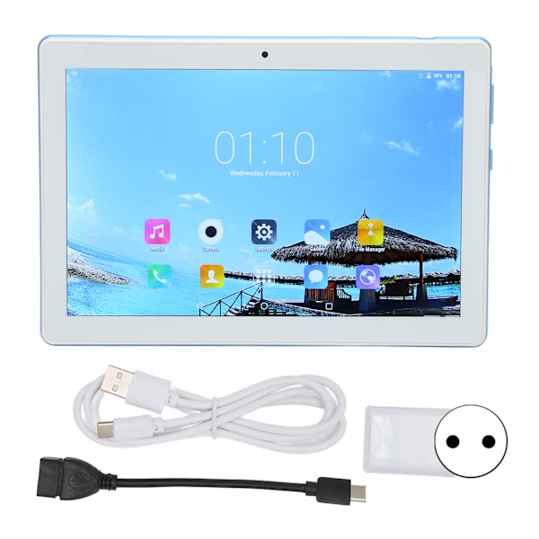 8-tums Barnplatta 2GB RAM 32GB ROM Stöd för 128GB Minneskort 3G Nätverksamtal 5G Wifi Dual Band HD-platta 100‑240V Blå EU-kontakt
