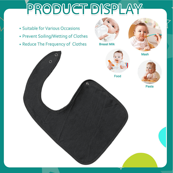 Lämplig för babypojkar och flickor, babyhaklapp i slätväv, ekologisk babyhaklapp i slätväv, mjuk huvudduk, dregelhaklapp, slitstark och bekväm Black