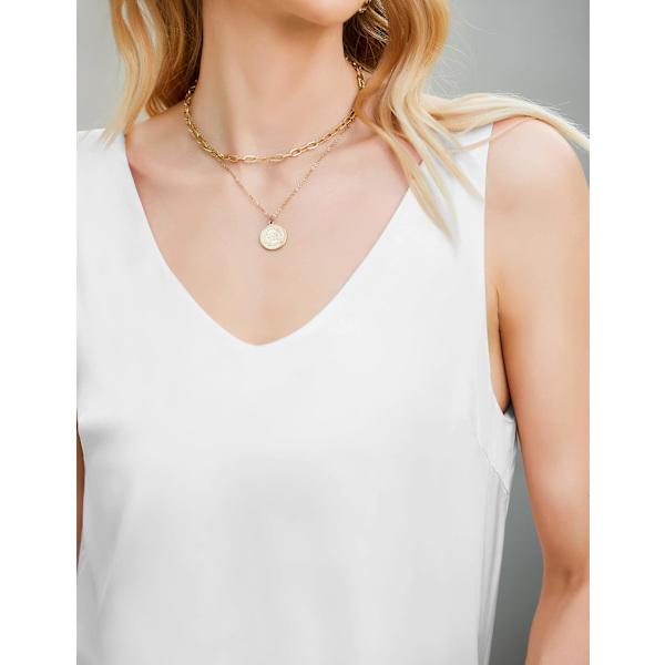 Dame Satin Tank Top Stropper Basic Cami Casual V-Hals Cami white M