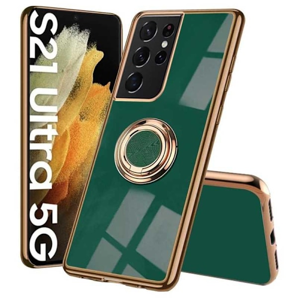 Samsung S21 Ultra Elegant & Stöttåligt Skal med Ringhållare Flawless Mörkgrön Mörkgrön