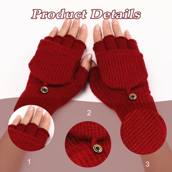 Handskar för kvinnor Vinterstickade konvertibla fingerlösa handskar Ullhandskar Termiska handskar Unisex