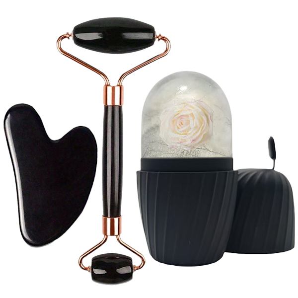 3-delt sortternet ismønstret Gua Sha-sæt