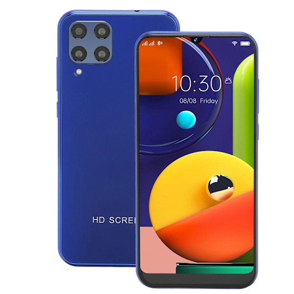 Ansiktsupplåsta Smartphones Dual SIM för Android 11 4GB 64GB 13MP 8MP Trippelkortplatser 4000mAh 6.53in Mobiltelefoner 100‑240V Blå EU-kontakt