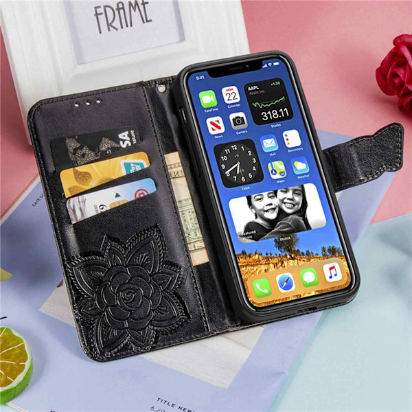iPhone 11 Mobilskal, iPhone 11 Skal med Korthållare Ställ Kickstand för Kvinnor Flickor Pojkar, iPhone 11 Plånbok Sött Robust PU Läder Flip Black for iPhone 11