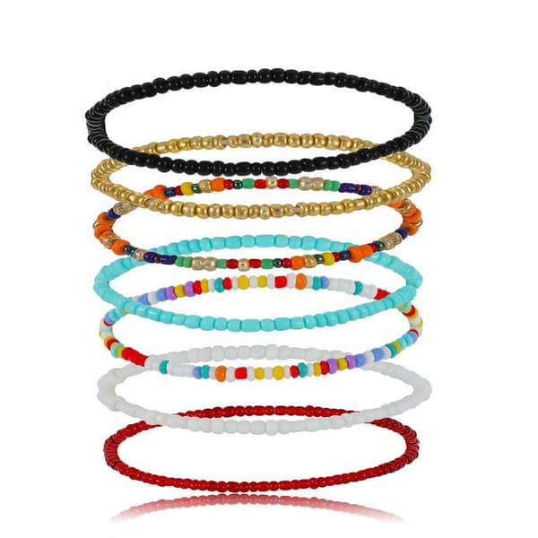 7 Stykker Elastiske Perleankelkæder til Kvinder Håndlavet Strand Boho Farverige Perler Ankelarmbånd Sæt